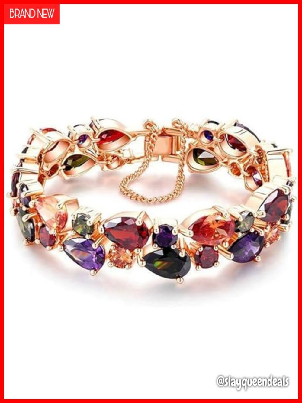 Rose Gold Plated Tennis Bracelet | Multicolor CZ | 8 Inch | Prong Set Stones